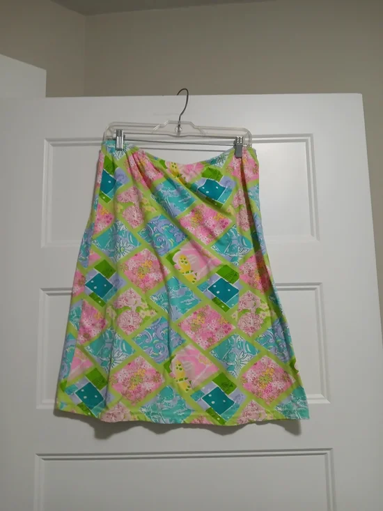 Lilly Pulitzer Pink, Aqua, Lime & Yellow Floral Patchwork Skirt - Picture 2 of 7